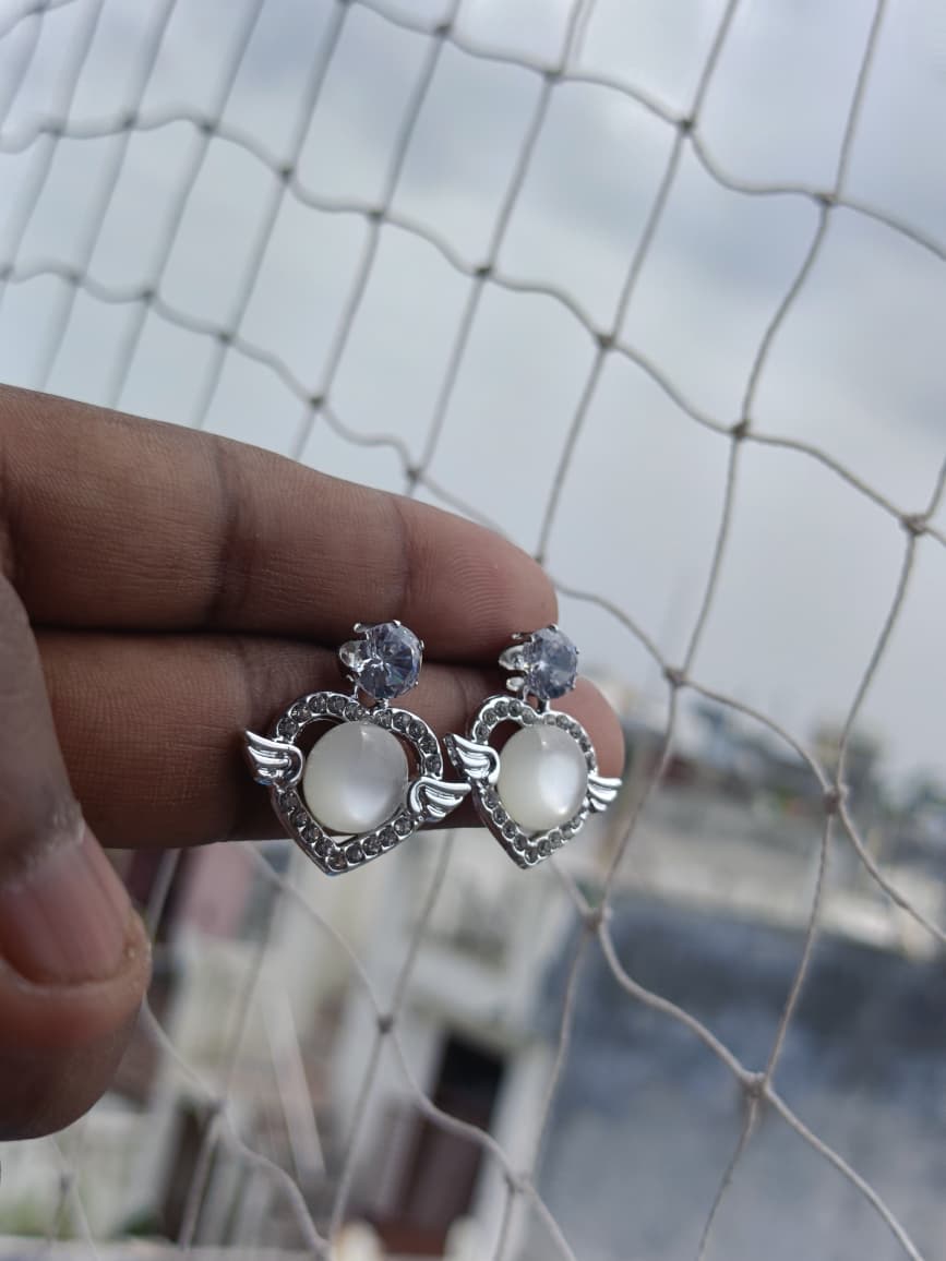 Combo of 4 pairs of Opalescent White Stone Statement Earrings