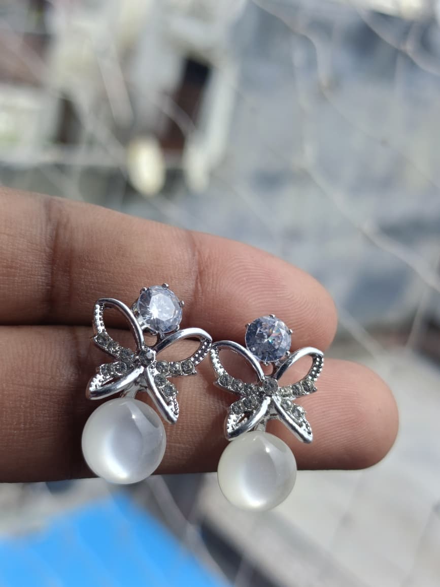 Combo of 4 pairs of Opalescent White Stone Statement Earrings