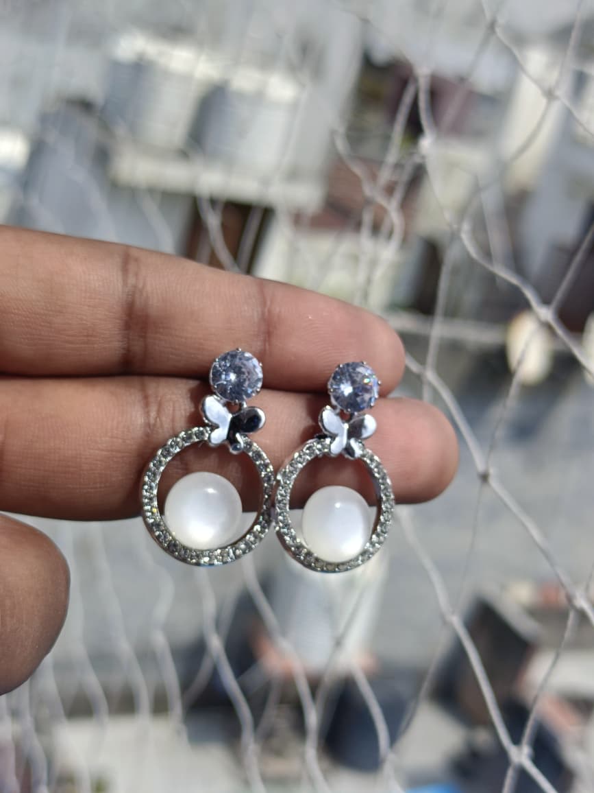 Combo of 4 pairs of Opalescent White Stone Statement Earrings