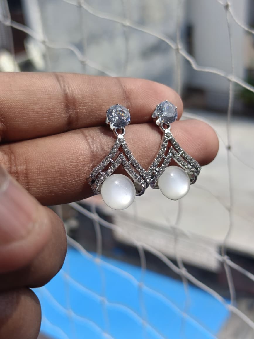 Combo of 4 pairs of Opalescent White Stone Statement Earrings