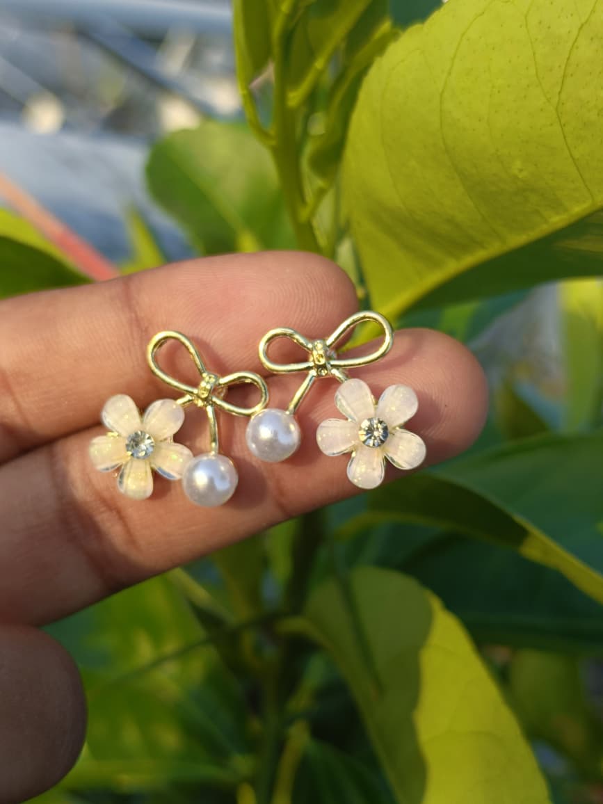 Combo of 5 pairs of  Pearl, Enamel & Flower Stud Earring Collection