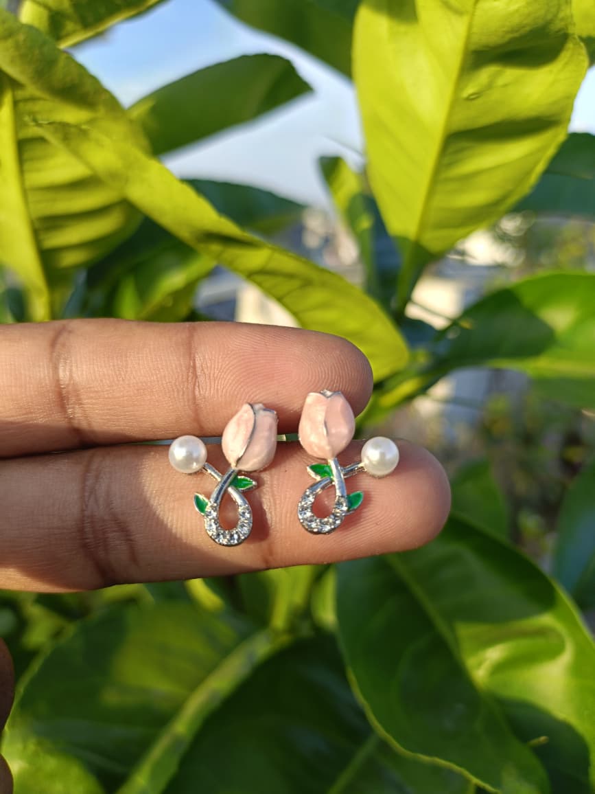 Combo of 5 pairs of  Pearl, Enamel & Flower Stud Earring Collection