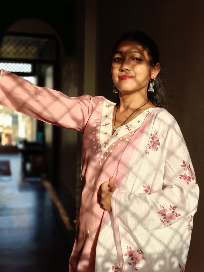 Everyday Pink Embroidered V-Neck Suit with Shimmer Dupatta