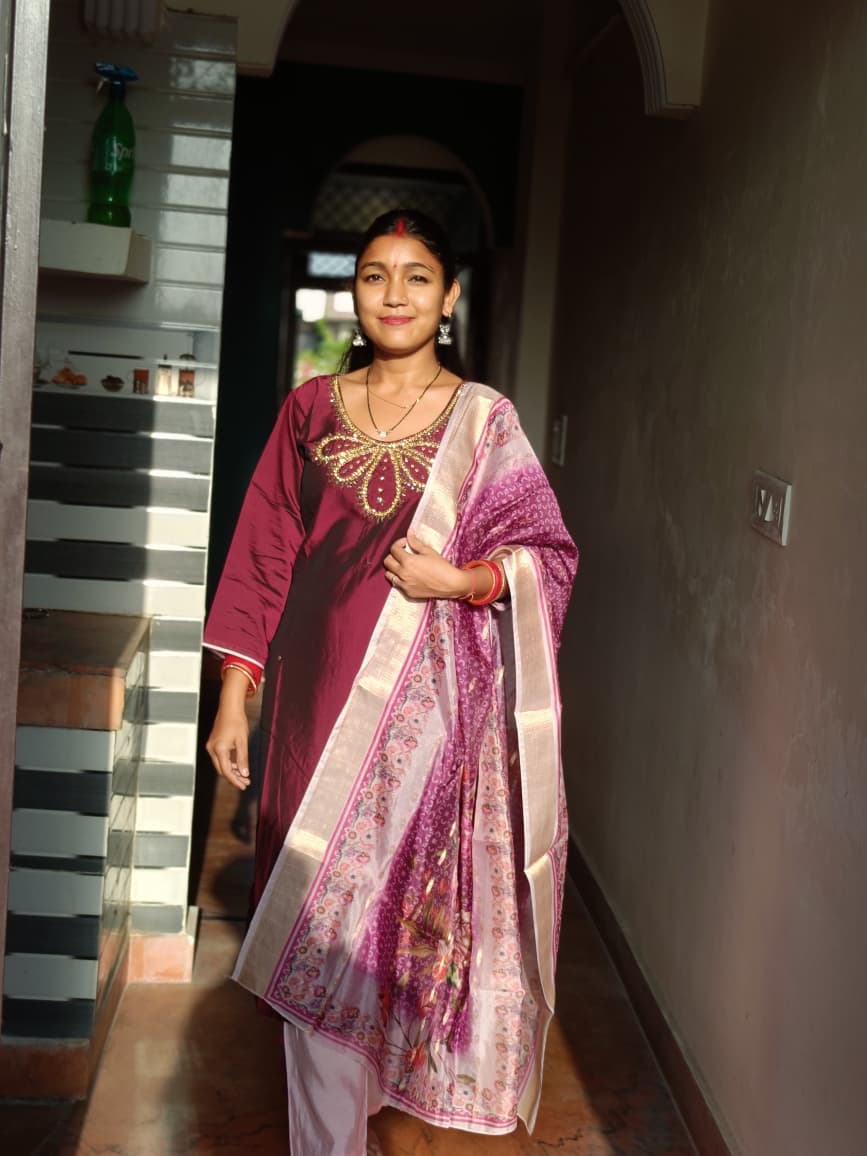 Regal Maroon & Pink Embroidered Silk Blend Salwar Suit Set