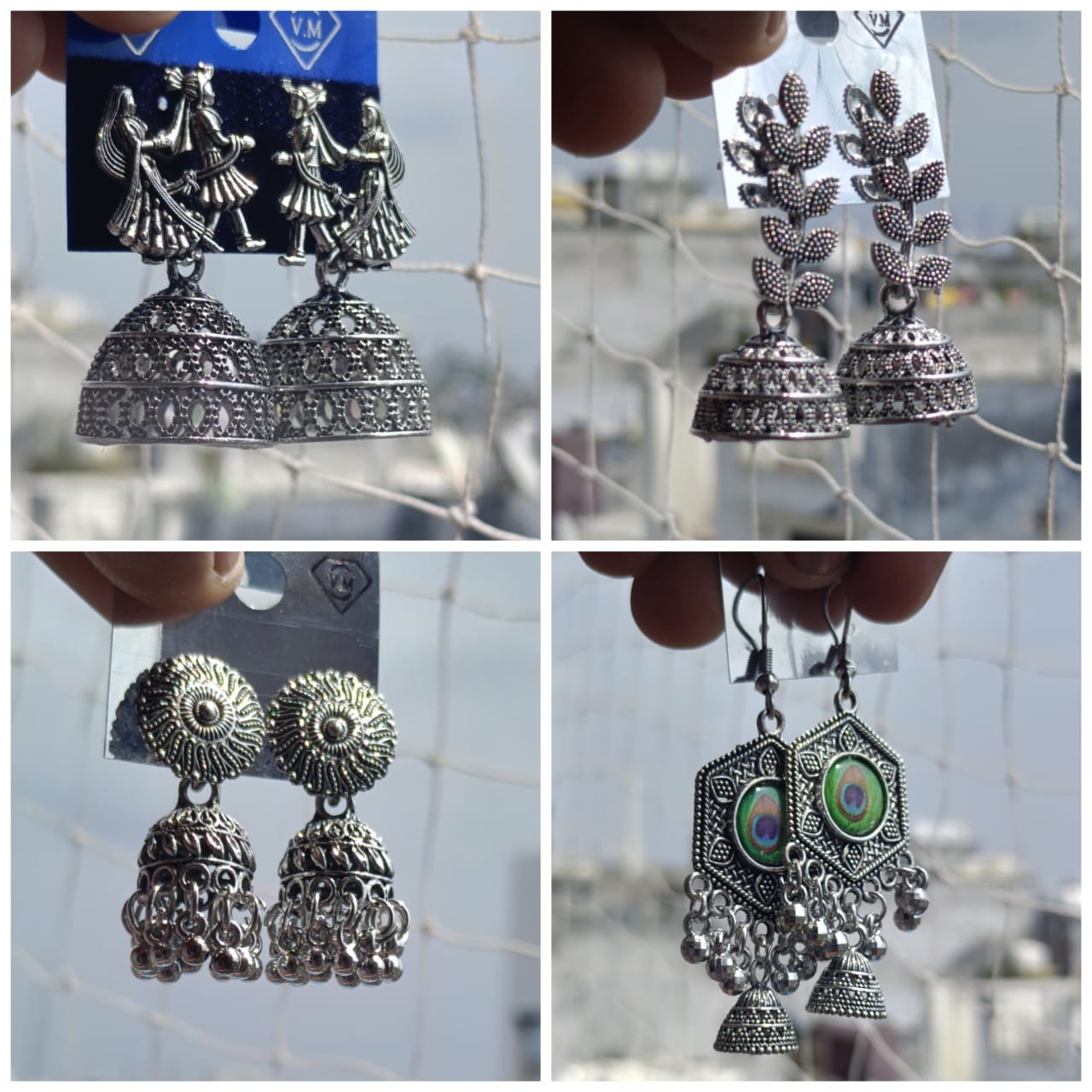 Combo of 4 Pairs of Oxidized Silver Jhumka Collection