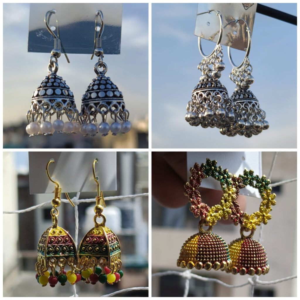 Combo of 4 pairs of Versatile Oxidized and Colourful Jhumkas