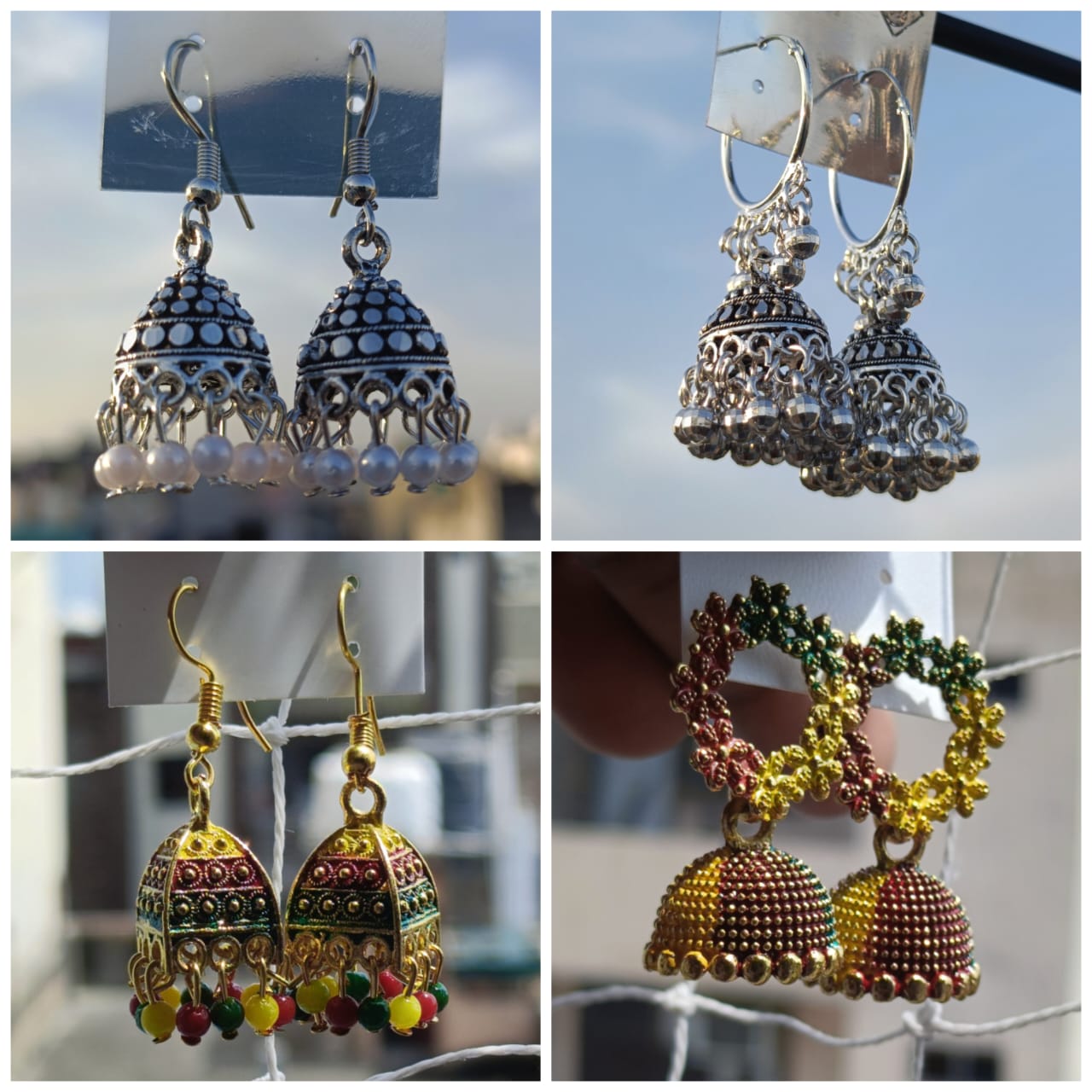 Combo of 4 pairs of Versatile Oxidized and Colourful Jhumkas