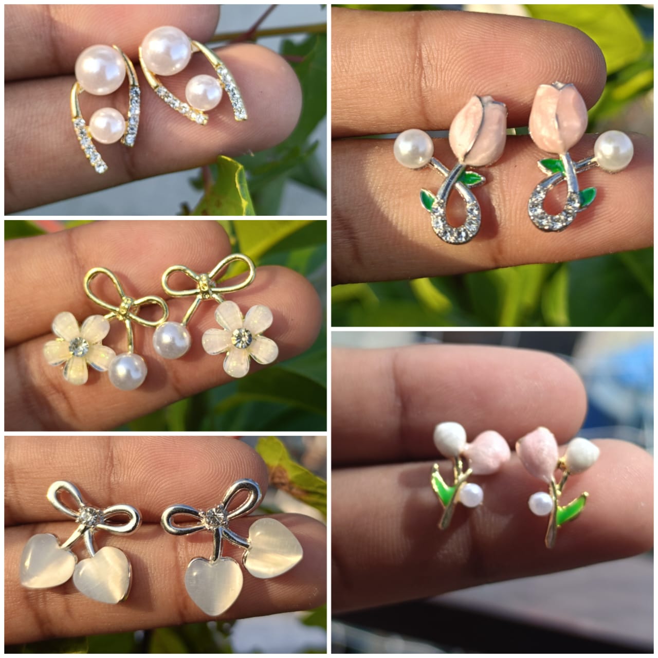 Combo of 5 pairs of  Pearl, Enamel & Flower Stud Earring Collection