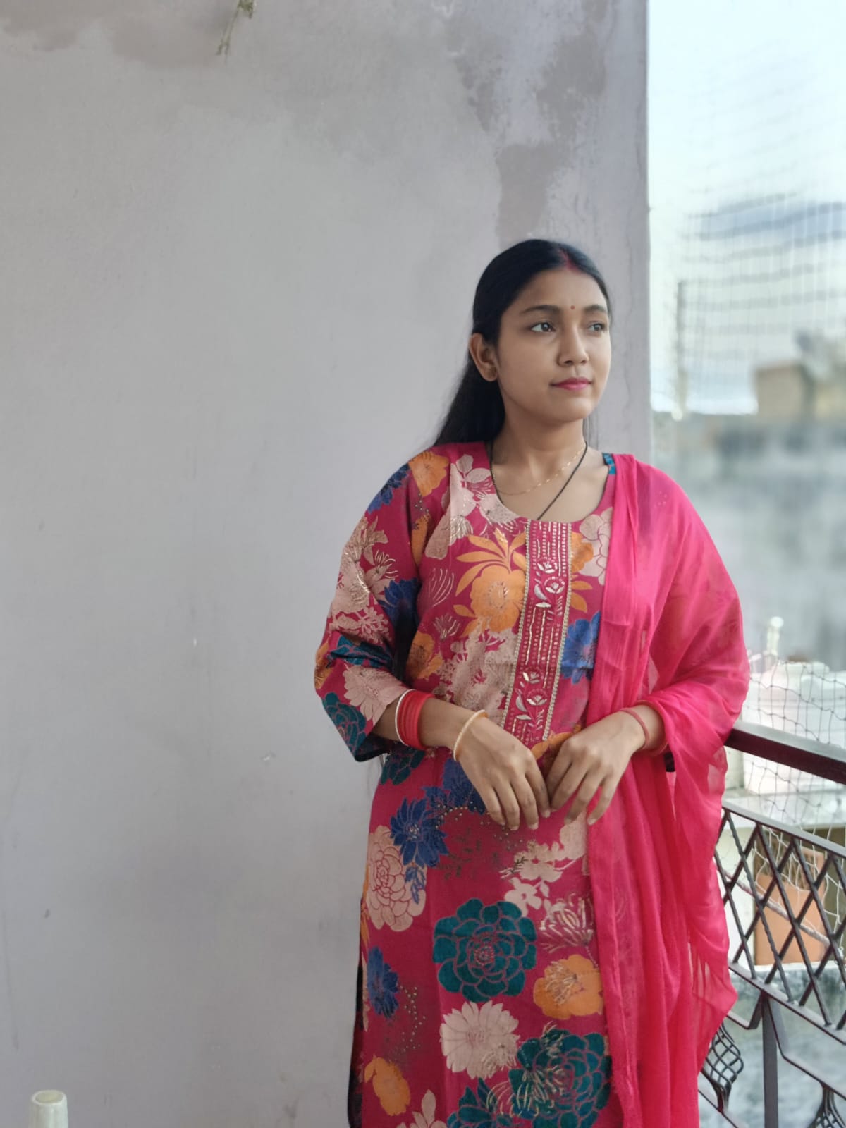 Vibrant Rani Pink Multi-Color Floral Printed Kurta Set