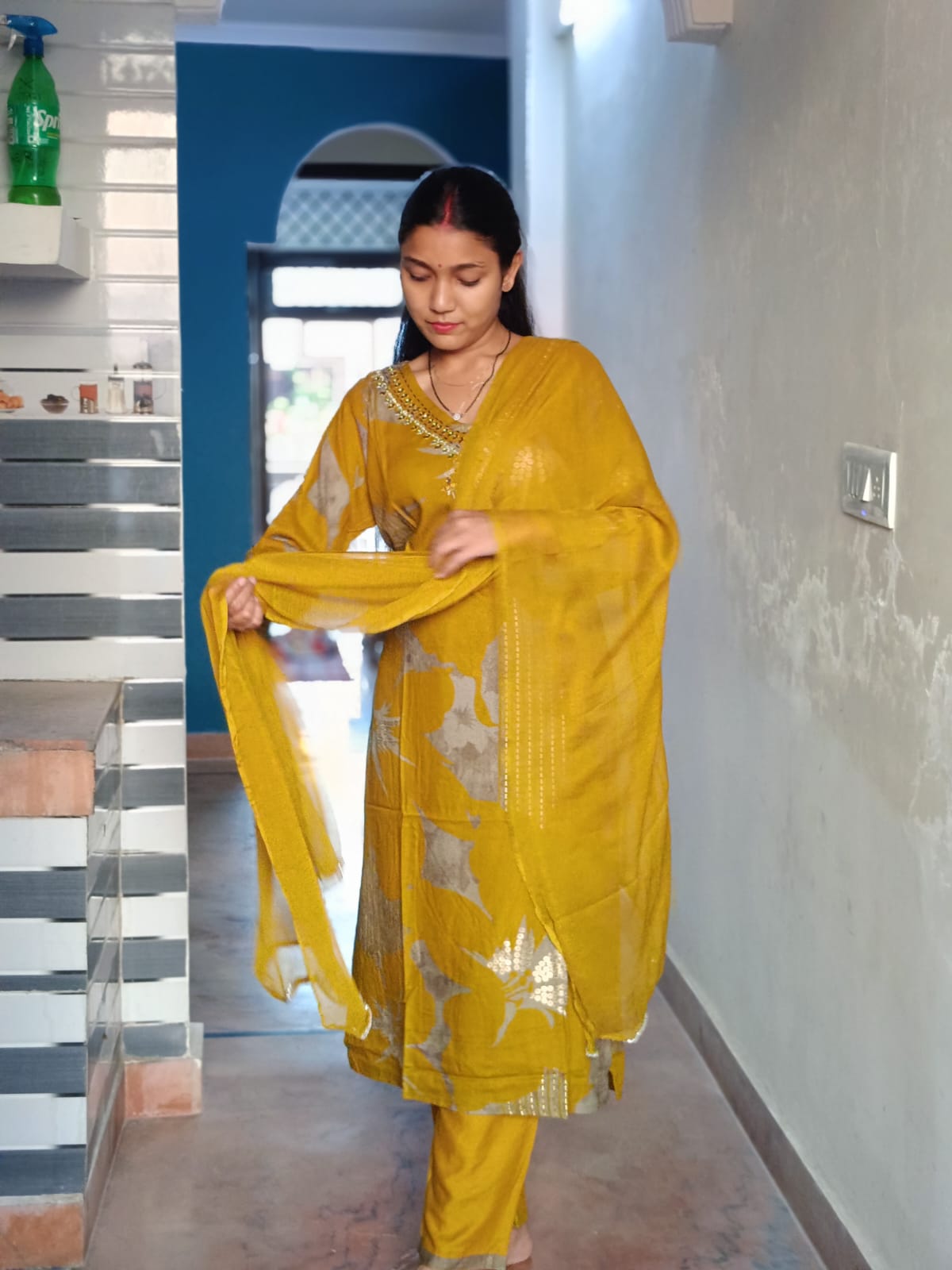 Elegant Mustard Yellow Embroidered Salwar Suit Set