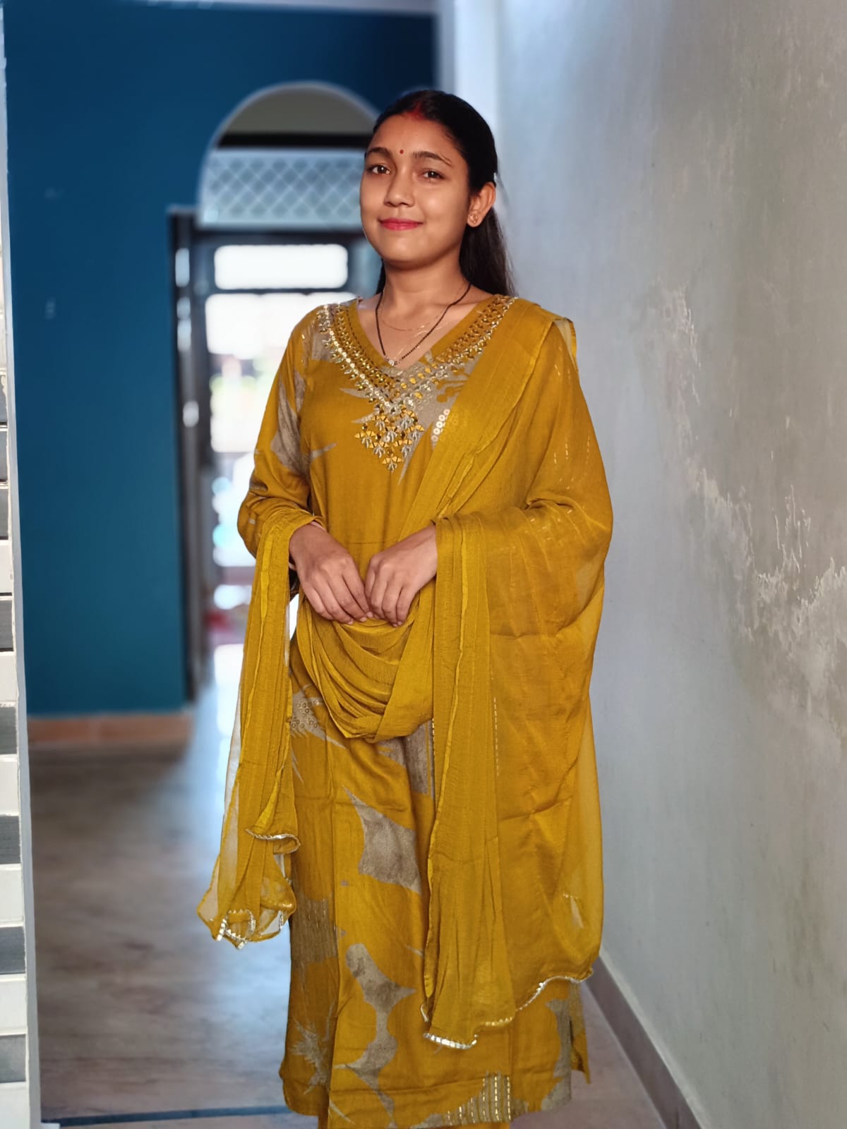 Elegant Mustard Yellow Embroidered Salwar Suit Set