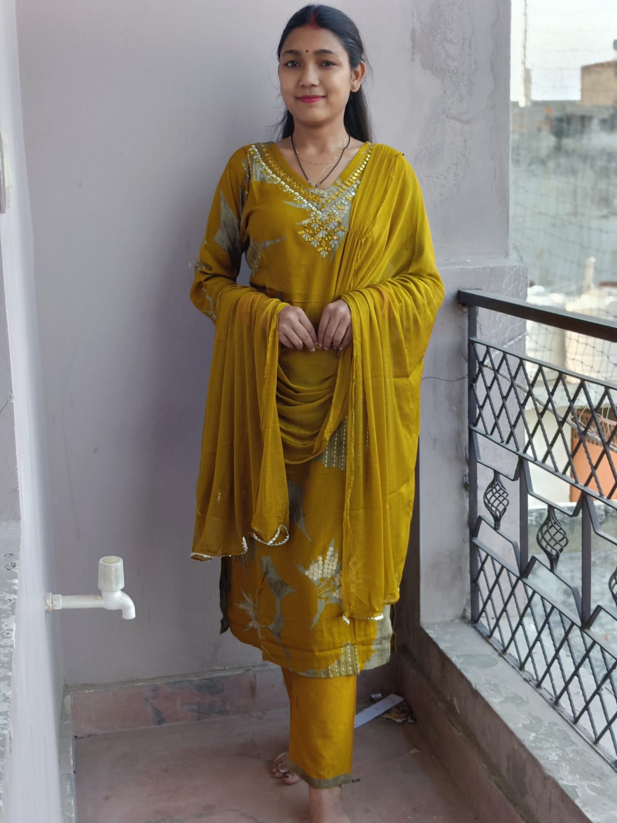 Elegant Mustard Yellow Embroidered Salwar Suit Set