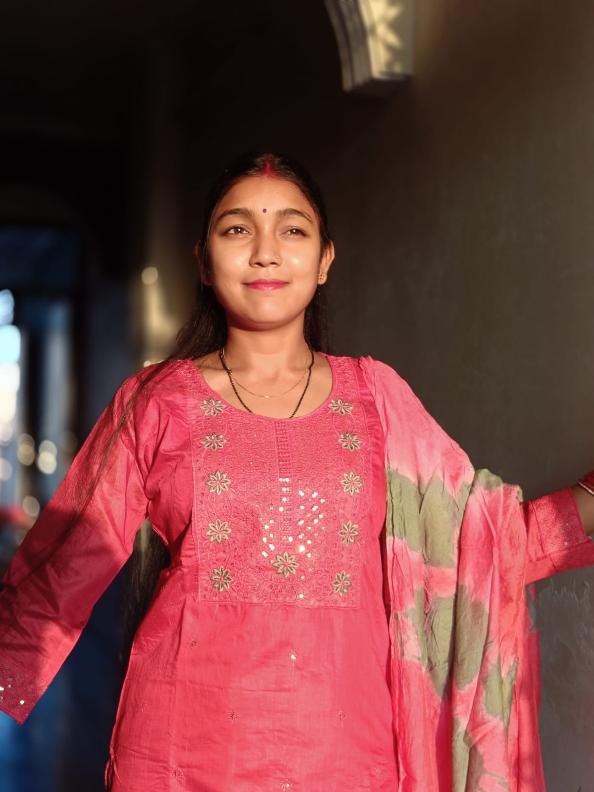 Ready-to-Wear Pink Ethnic Set with Intricate Mirror/Sequin Detailing