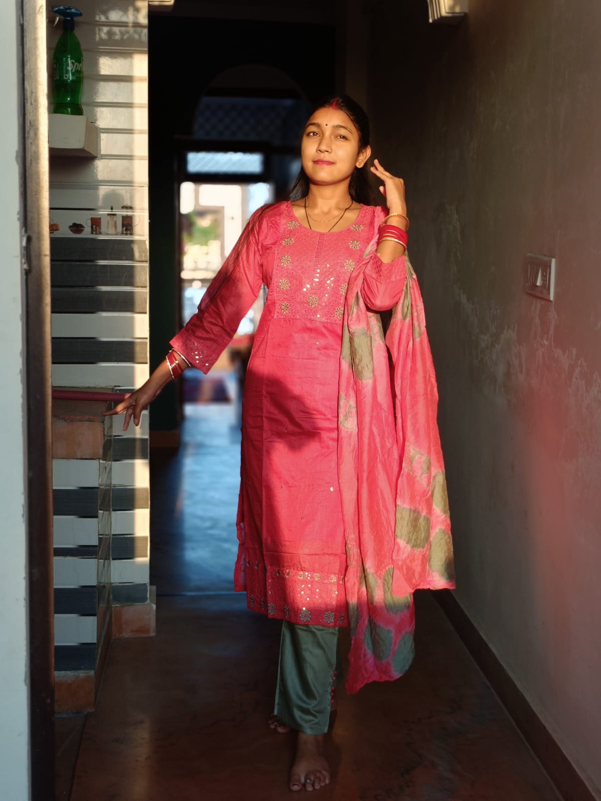 Ready-to-Wear Pink Ethnic Set with Intricate Mirror/Sequin Detailing