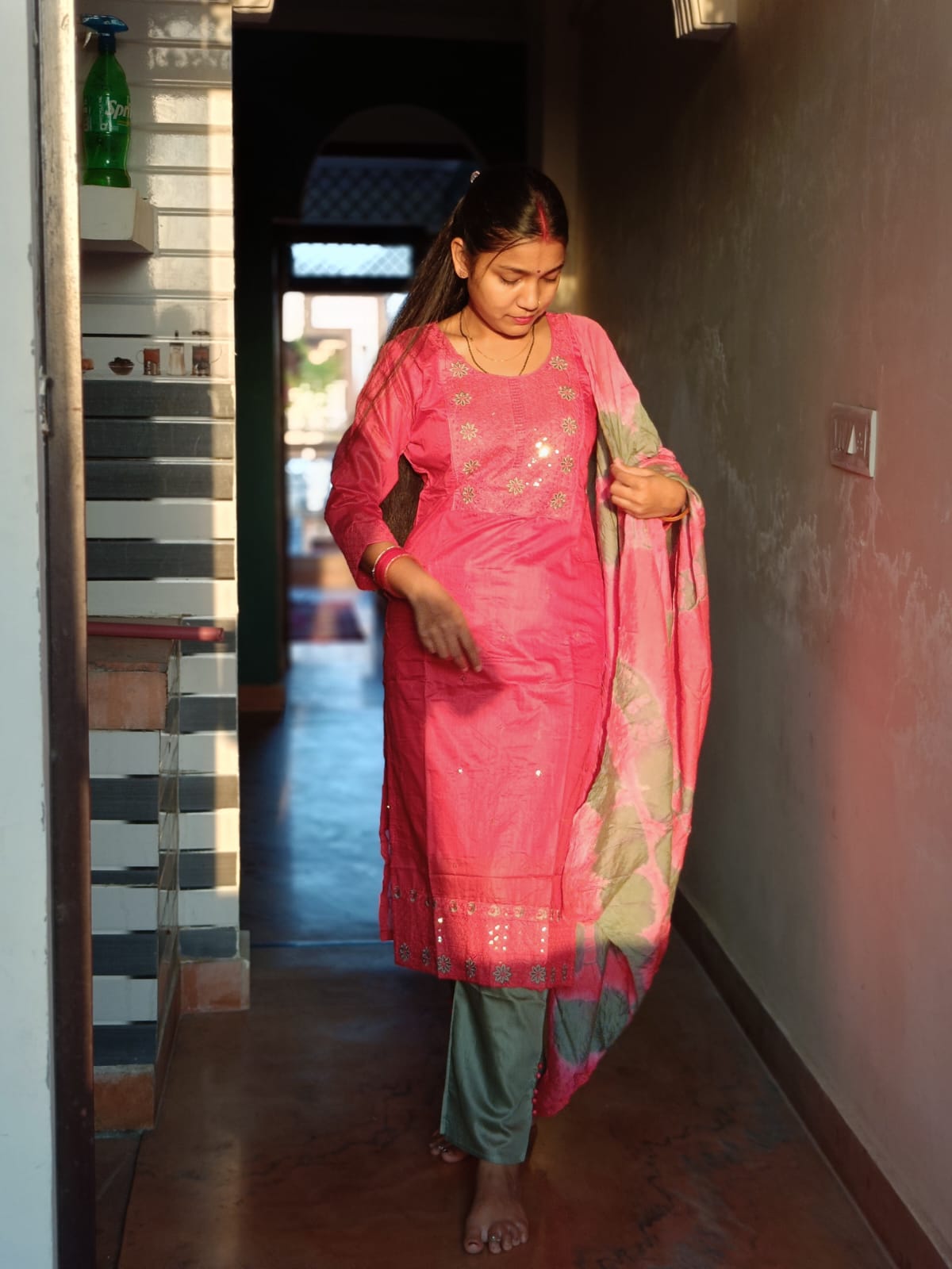 Ready-to-Wear Pink Ethnic Set with Intricate Mirror/Sequin Detailing