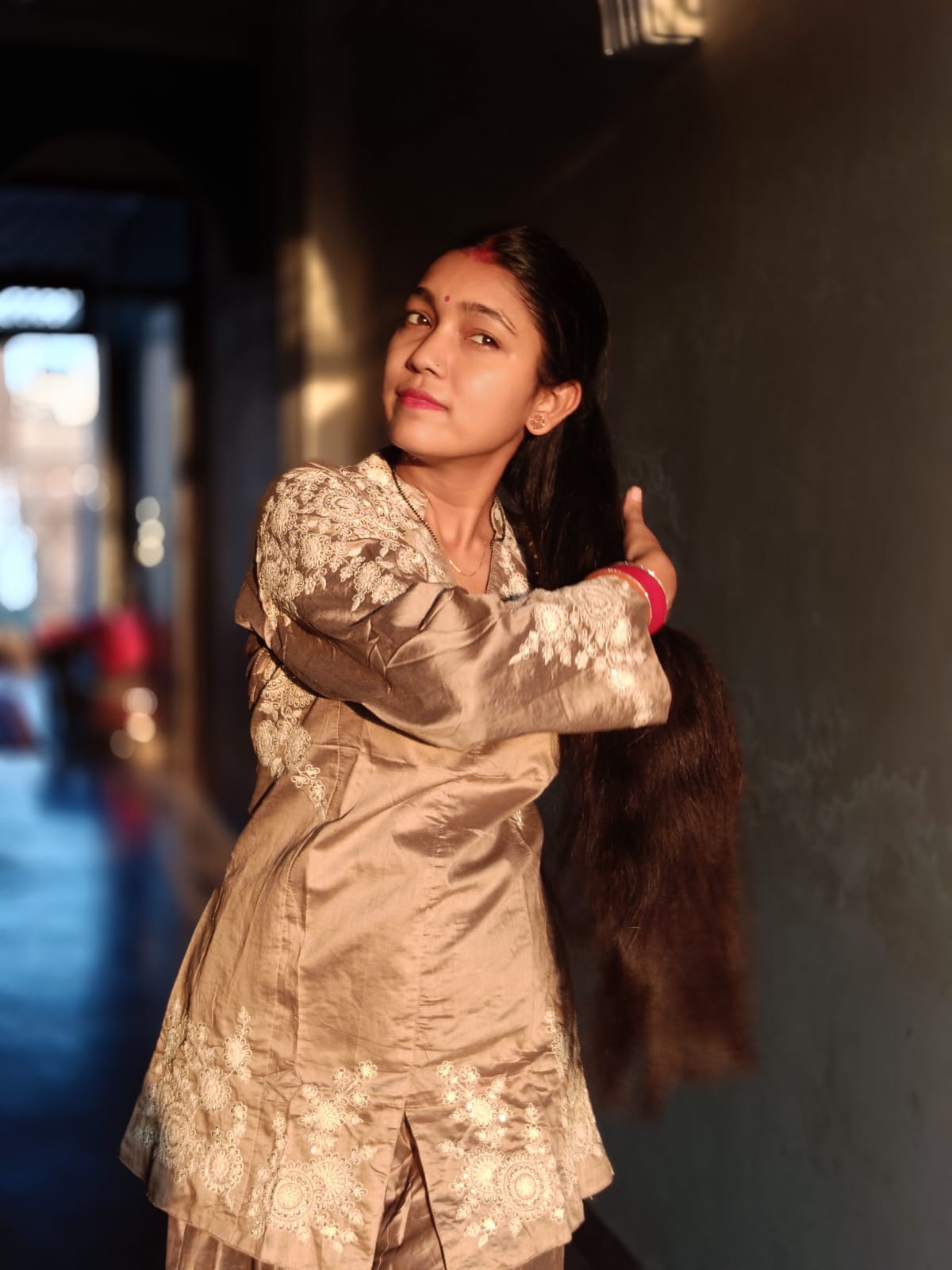 Designer Silk Blend Top and Palazzo Set with White Thread Work