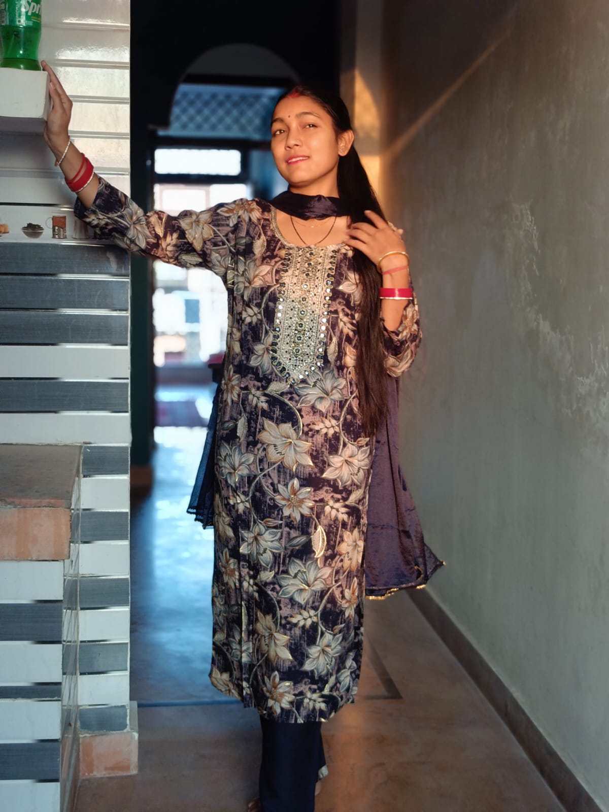 Elegant Navy Blue and Gold Printed Salwar Suit with Dupatta