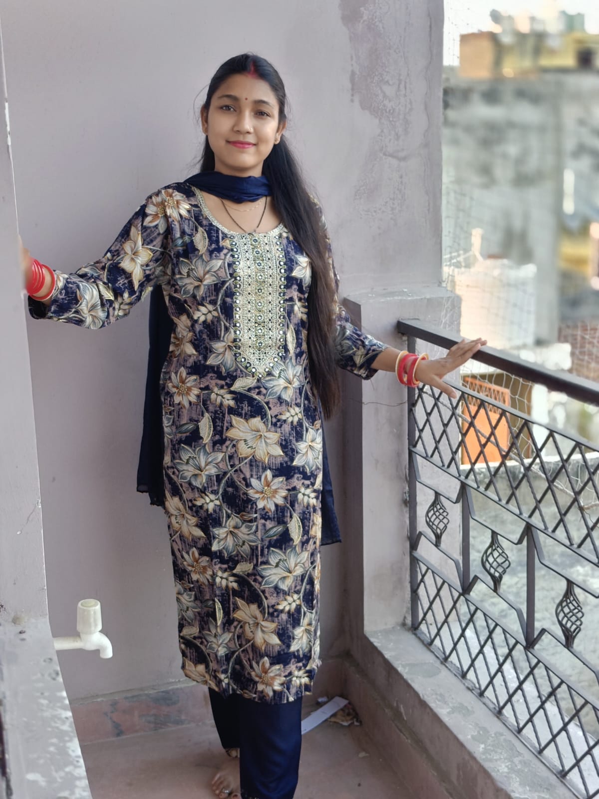 Elegant Navy Blue and Gold Printed Salwar Suit with Dupatta