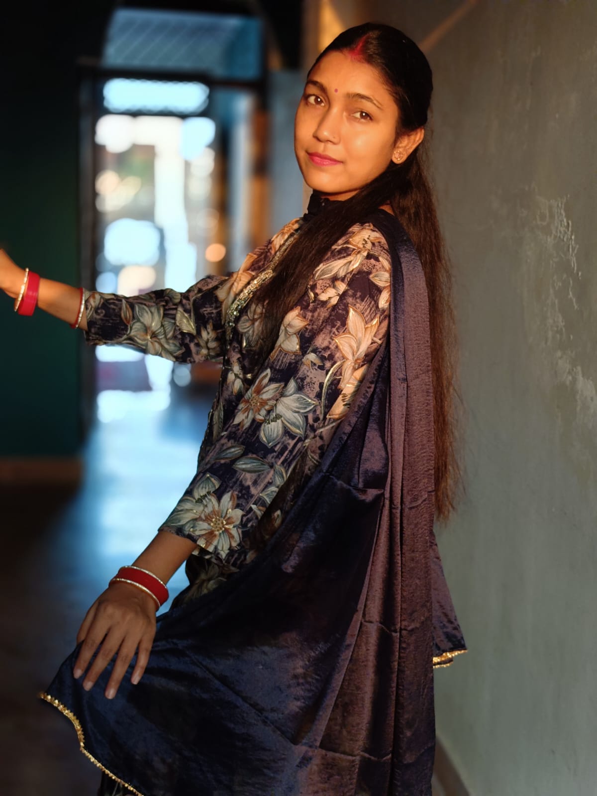 Elegant Navy Blue and Gold Printed Salwar Suit with Dupatta